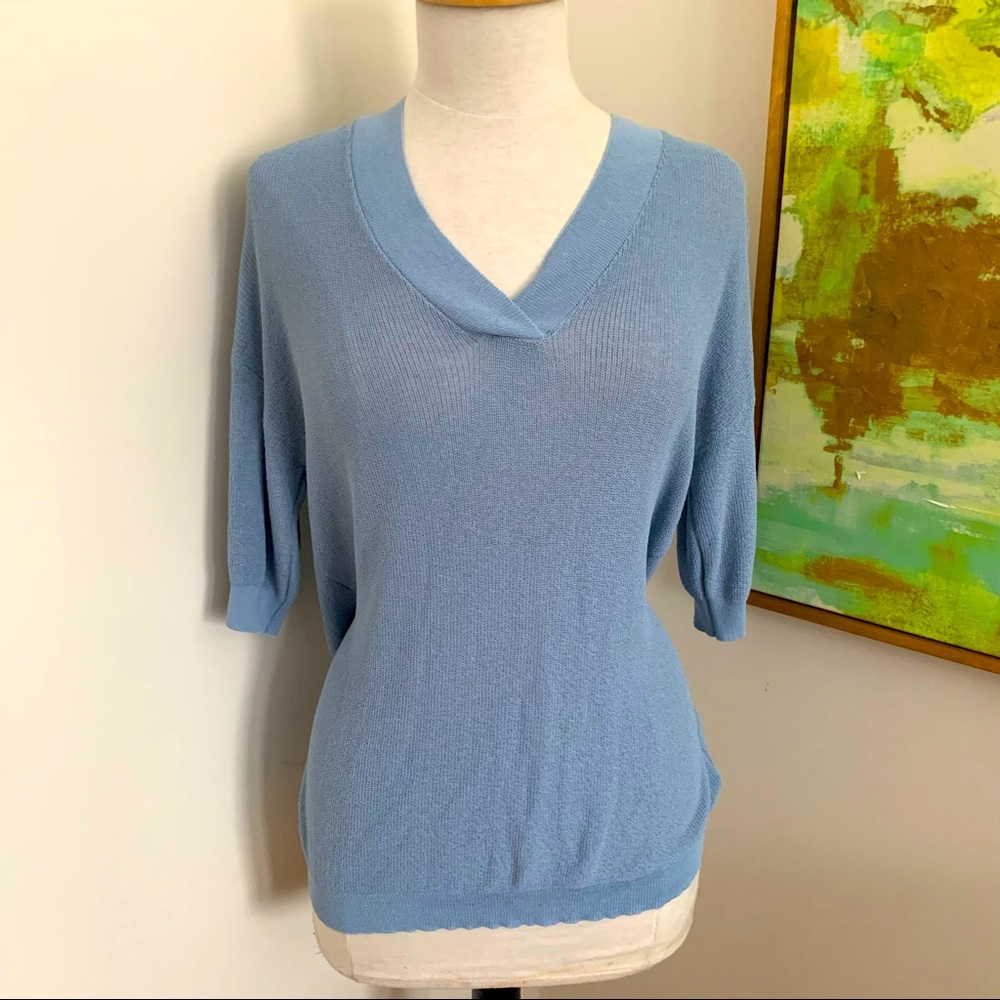 Blue sweater 3/4 sleeve - thin knit - Pink Martini
